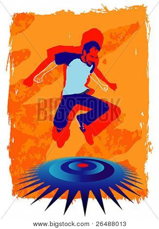 Vector illustration of Young man saltando di gioia