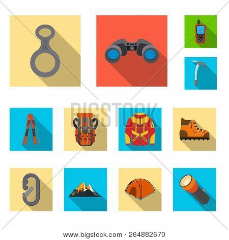 Vector Design Of Mountaineering And Peak Symbol. Set Of Mountaineering And Camp Stock Symbol For Web