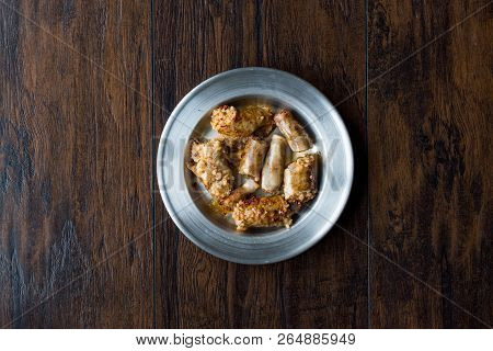 Turkish Food Minced Meat And Rice Stuffed Sheep Bowel Mumbar Dolma