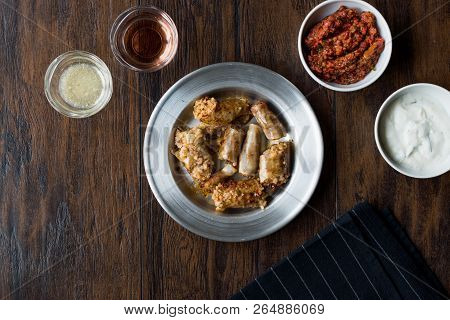 Turkish Food Minced Meat And Rice Stuffed Sheep Bowel Mumbar Dolma