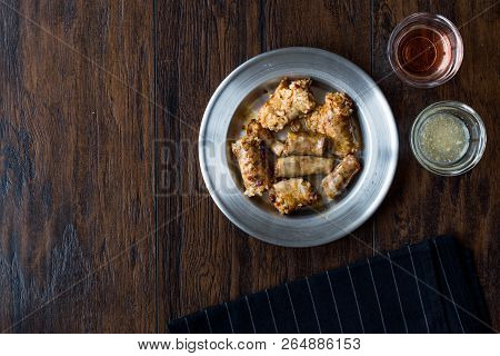 Turkish Food Minced Meat And Rice Stuffed Sheep Bowel Mumbar Dolma