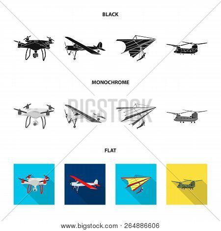 Vector Illustration Of Plane And Transport Sign. Set Of Plane And Sky Vector Icon For Stock.