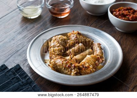 Turkish Food Minced Meat And Rice Stuffed Sheep Bowel Mumbar Dolma