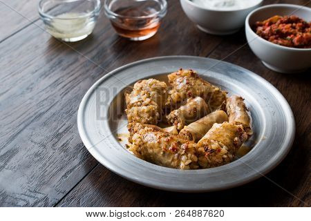 Turkish Food Minced Meat And Rice Stuffed Sheep Bowel Mumbar Dolma