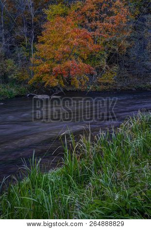 Puchkoriai Landscape Reserve. Golden Autumn Time Near Vilnia River