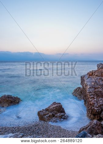 Piso Livadi beach on Paros Greece island at sunrise