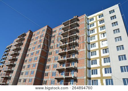 Modern Residential House Insulation And Building Construction. Insulating House Wall With Styro Foam