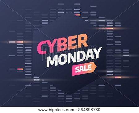 Cyber Monday, Discount Sale Concept. Inscription Design Template. Cyber Monday Banner. Vector Illust