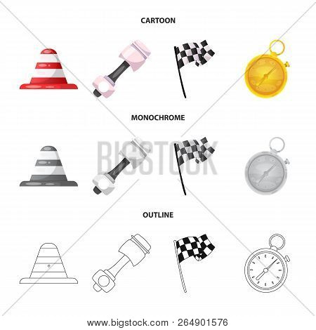 Vector Design Of Car And Rally Sign. Set Of Car And Race Vector Icon For Stock.