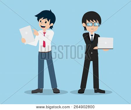 Salary Man 01 Working With A Tablet And Programmer Working With Computer