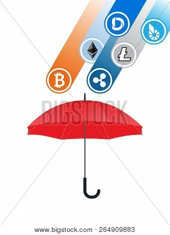 Many Cryptocurrency Coins Falling To Red Umbrella