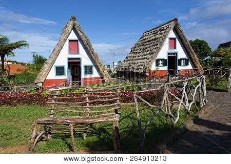 Traditional Madeira Houses At Santana, Madeira, Portugal