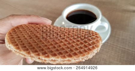 Stroopwafel A Famous Waffle From Dutch. Eat It With Black Coffee.