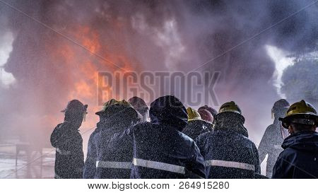 Team Of Fire Fighters Was Trained To Extinguishing Huge Flame With Water Hydrant