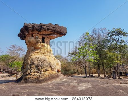 Hor Nang Usa Tower. The Ancient Rock Building From Prehistoric Period At Phu Phra Bat Historic Park 