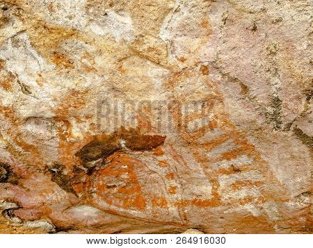 Prehistoric Painting Of Ladder Or Special Signs On Rock Shelf In Phu Phra Bat Historic Park, Udon Th
