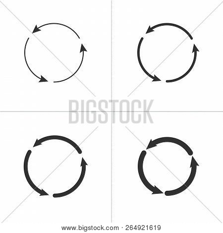 Three Circle Counter Clockwise Arrows Black Icon Set . Vector Illustration Isolated On White Backgro