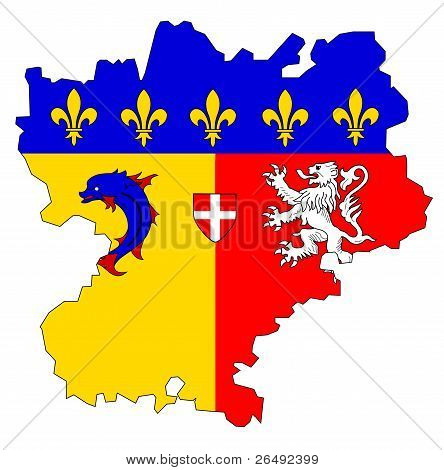 Carte avec le drapeau du Rhone Alpes