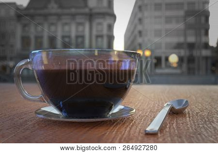 Coffee Cup In Coffee Shop - Vintage Style. 3d Rendering