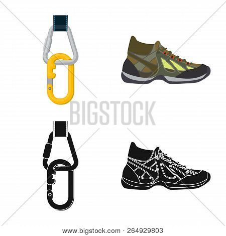 Vector Design Of Mountaineering And Peak Symbol. Collection Of Mountaineering And Camp Stock Symbol 
