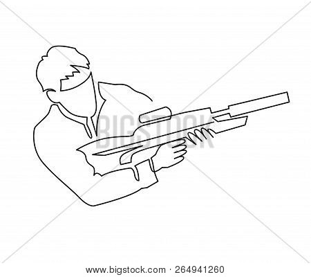 Continuous One Line Drawing Of Paintball Player Or Sketch Vector Illustration The Silhouette Of A So