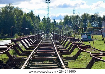 Railway Pointwork Element, Steel Pivot, High Speed Railway. Railway Landscape, Track Repair. Old Wor