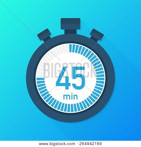 The 45 Minutes, Stopwatch Vector Icon. Stopwatch Icon In Flat Style, Timer On On Color Background.  