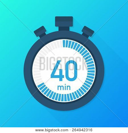 The 40 Minutes, Stopwatch Vector Icon. Stopwatch Icon In Flat Style, Timer On On Color Background.  