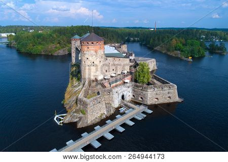 Olavinlinna Fortress Close-up On A Sunny July Day (shot From A Quadrocopter). Savonlinna, Finland