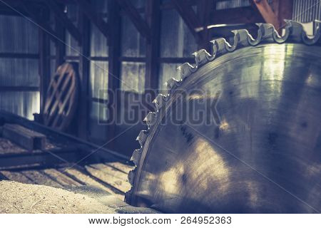 Lumbermill Saw In Shed Shiny Silver Metal Walls