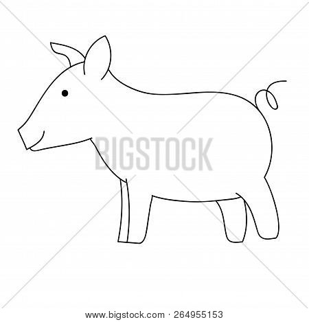 Sign Pig. Isolated Black Silhouette Pig On White Background.