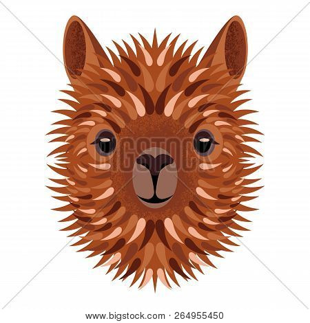 Alpaca Face. Vector Illustration. Geometric Style. Grunge Effects. Isolated On White Background. Ani
