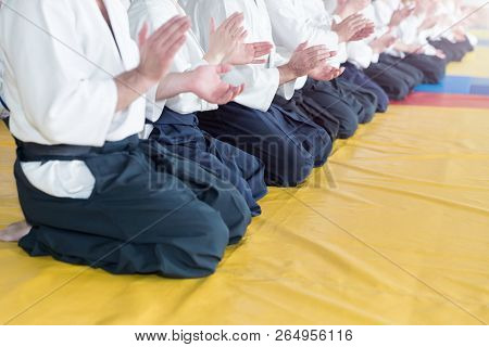 People In Kimono And Hakama On Martial Arts Training