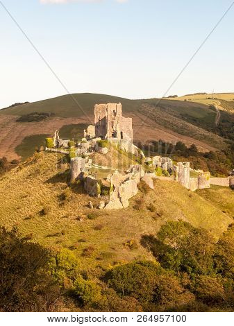 Corfe Castle Dorset Holiday Skyline Blue Clouds Nature Landscape Building Ruins Medieval Summer Day