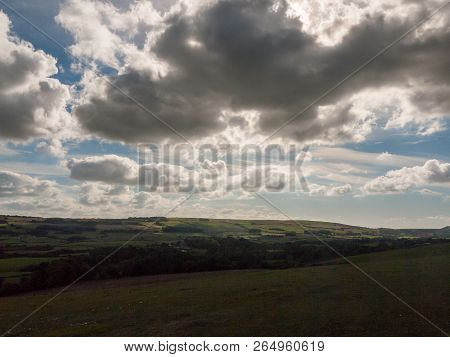 Dorset Corfe Castle Field View Green Landscape Open Summer Day Clouds Weather Clear Nature Village