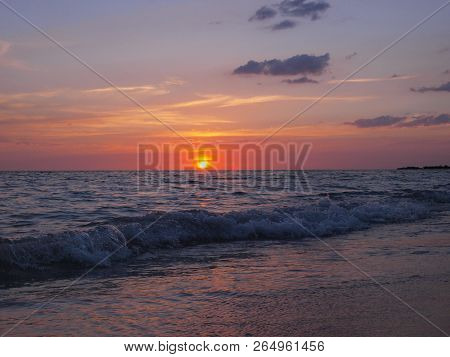 Playa Ancón, Espíritu Santo, Cuba - June 28, 2018: Spectacular Sunset On The Ancon Beach With All Pi