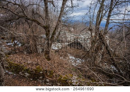 Beautiful Winter Landscape In Ruined Mountain Village Of Zagorohoria, Greece