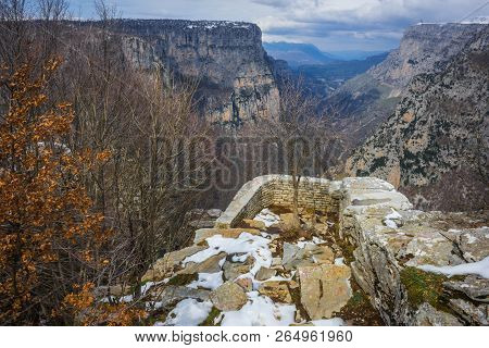 Beautiful Winter Landscape In Mountains Of Zagorohoria, Greece
