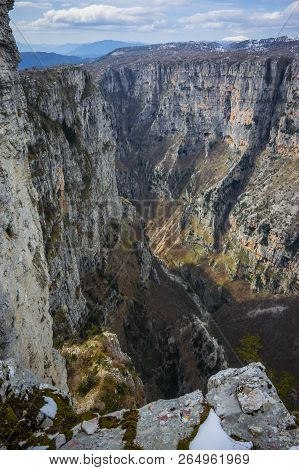 Beautiful Winter Landscape In Mountains Of Zagorohoria, Greece
