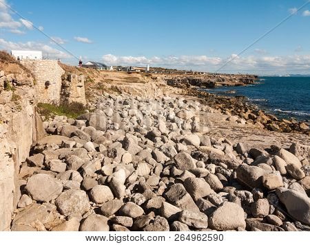 Texture Of Grey Rocks On Coast Beach Landscape Background Nature