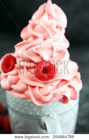 Healthy Homemade Raw Vegan Banana And Berry Ice Cream (icecream, Nicecream) Topped With Organic Rasp