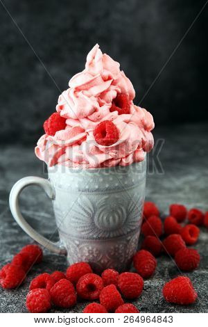 Healthy Homemade Raw Vegan Banana And Berry Ice Cream (icecream, Nicecream) Topped With Organic Rasp