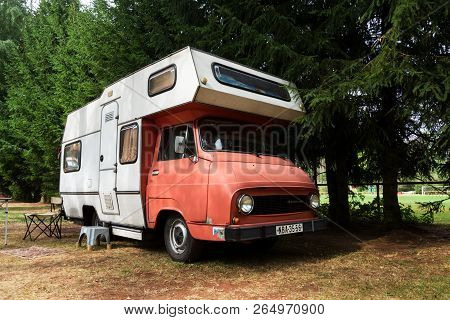 Dolni Kalna, Czech Republic - August 25 2018: Vintage Car Skoda 1203 Oldsmobile Veteran Adapted As C