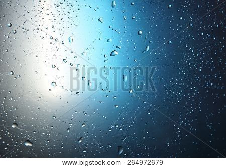 Abstract Water Drop Blue Light Spot Background Close Up