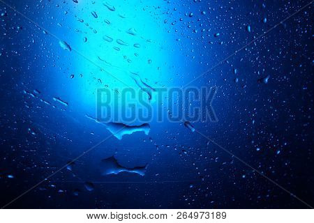 Abstract Water Drop Blue Light Spot Background Close Up