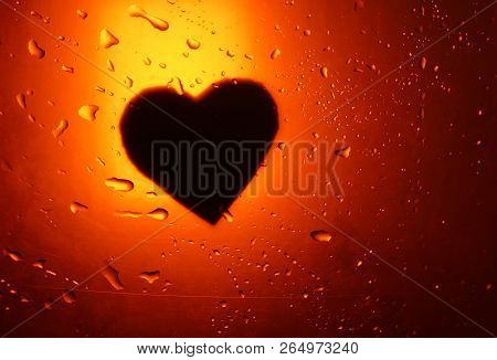 Abstract Water Drop Background Red Orange Light Spot Heart Silhouette Close Up