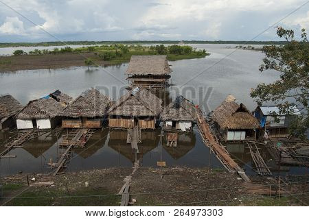 Jungle House Built On The River, Iquitos, Peru