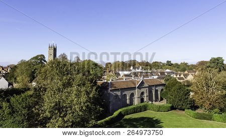 Warwick, Uk - October 21: Aerial View Of Warwick With Collegiate Church Of St Mary On October 21, 20