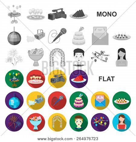 Event Organisation Flat Icons In Set Collection For Design.celebration And Attributes Vector Symbol 