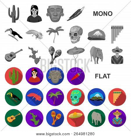 Country Mexico Flat Icons In Set Collection For Design. Mexico And Landmark Vector Symbol Stock Web 